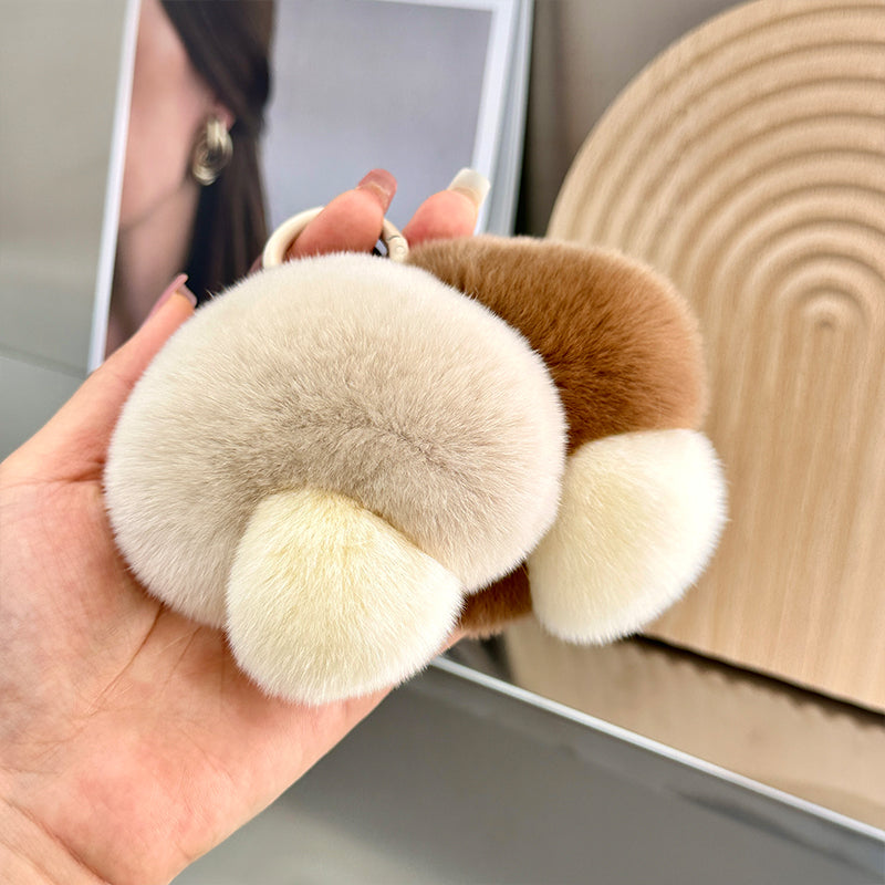 Chic Faux Fur Mushroom Keychain - 10cm Ins Trend