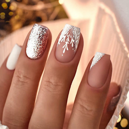 Winter New Ins Style Engraved Glitter Nails