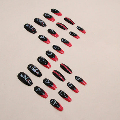 Long Ballet Nails, Black-Pink Contrast, Chic Rectangular Shape