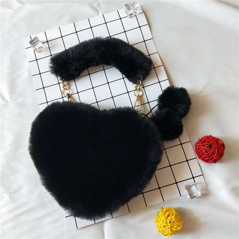 New Heart Shaped Fuzzy Handbag Shoulder Purse