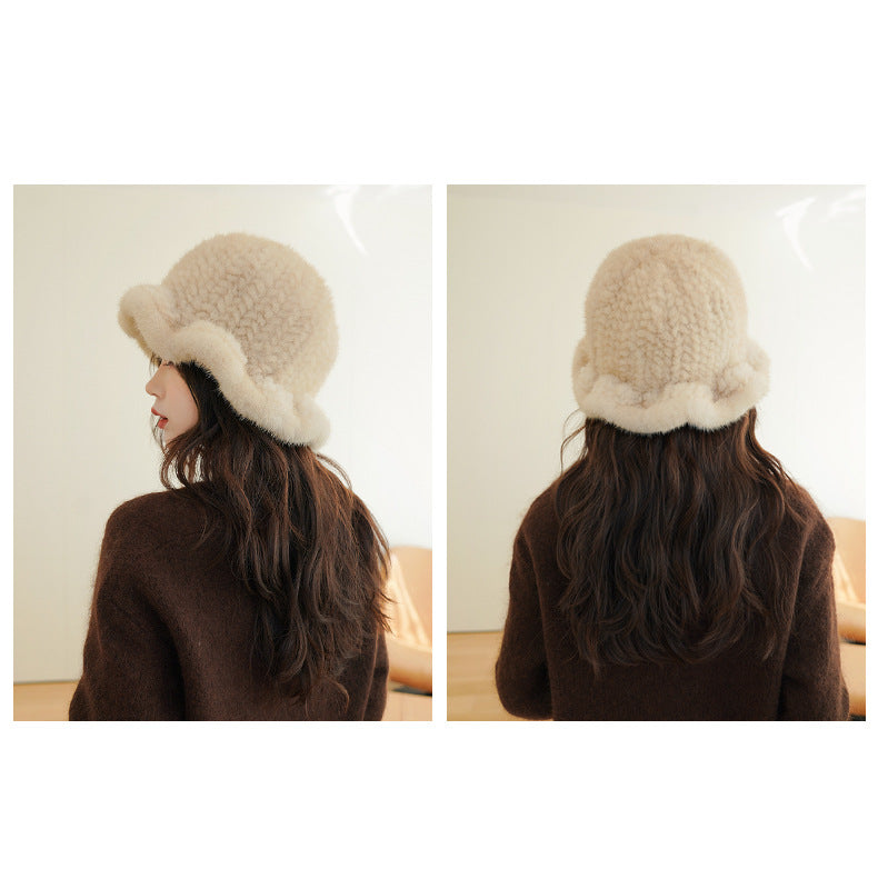 Elegant Ruffled Mink Fur Beret Hat