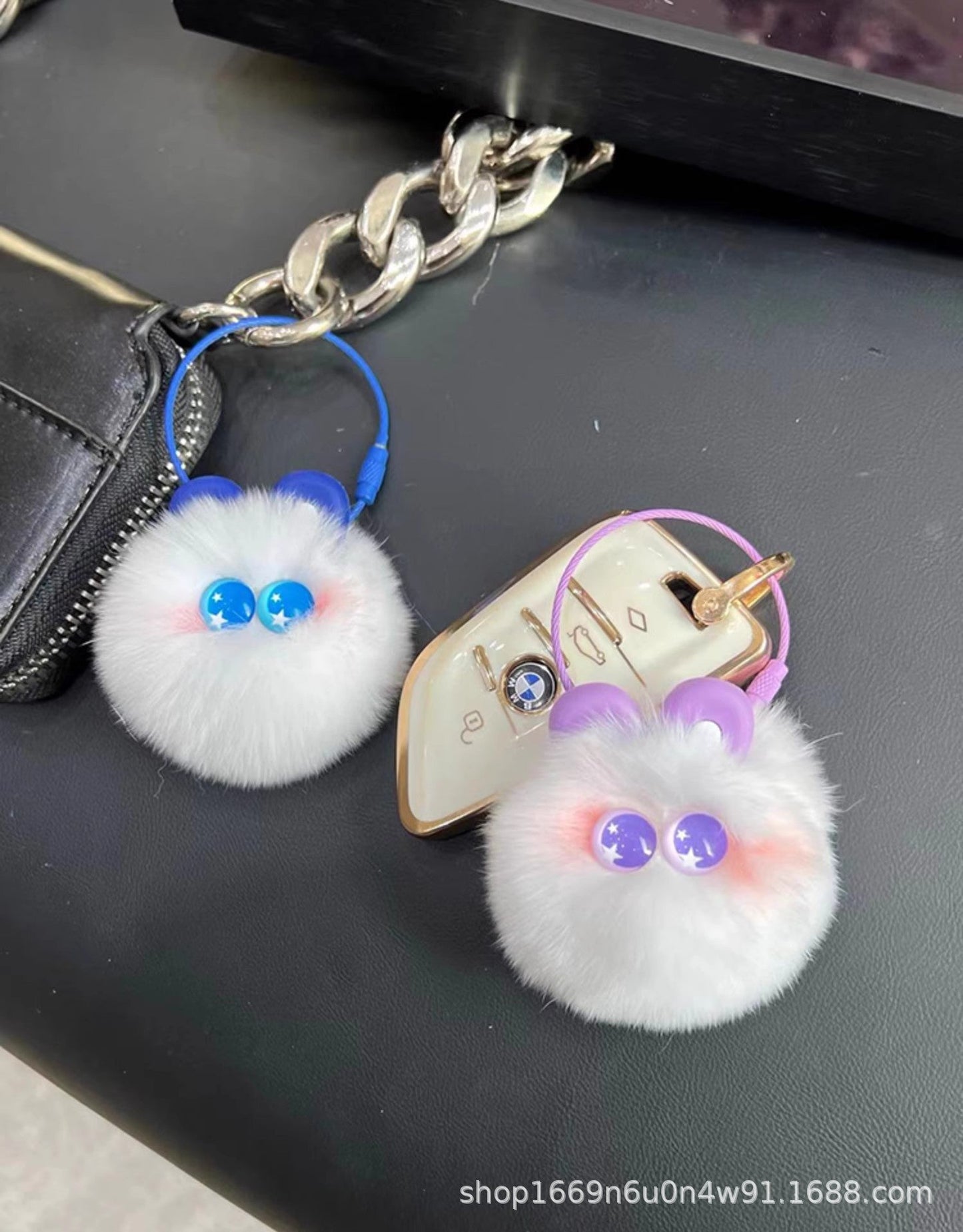 Cute Otter Rabbit Fur Coal Ball Keychain Plush Toy