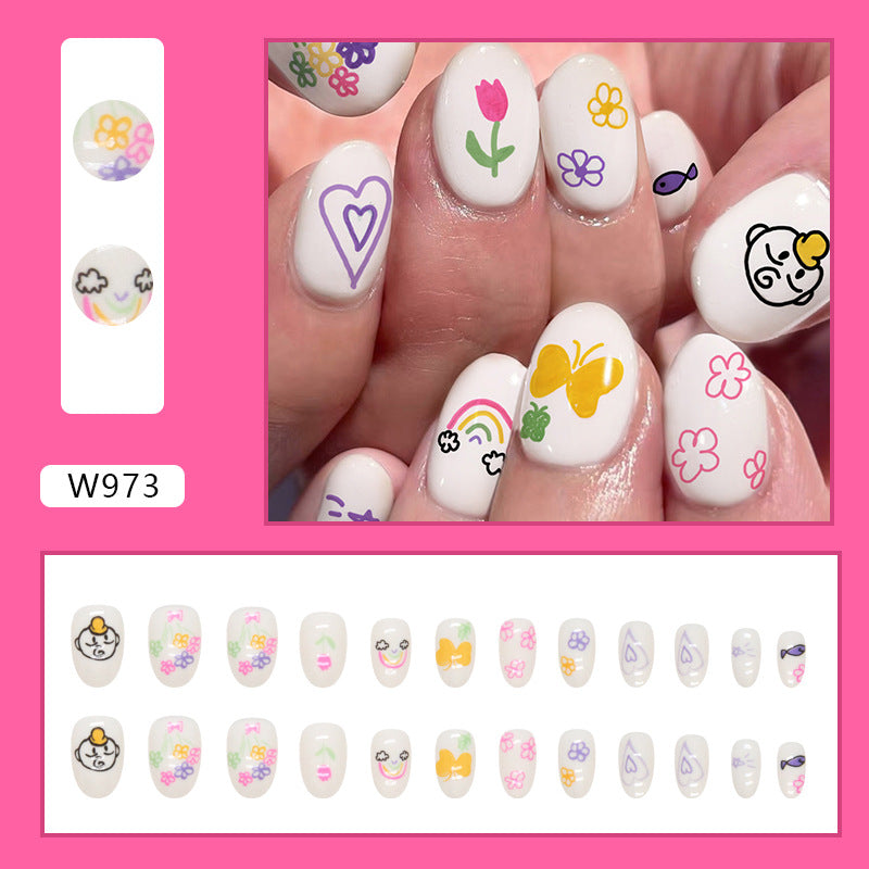 Cute Oval Short Nails, Colorful Summer Flower Design