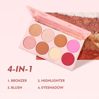 Pudaier 8-Color Cheek & Highlight Palette - Natural Finish