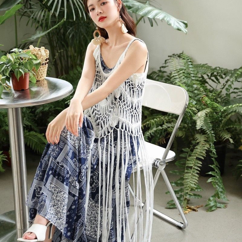 Ethnic Knitted Halter Hollow Out Cover-Up Dress