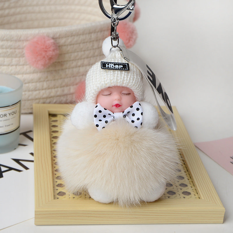 Cute Fox Fur Ball Sleepy Doll Keychain - Bag Charm