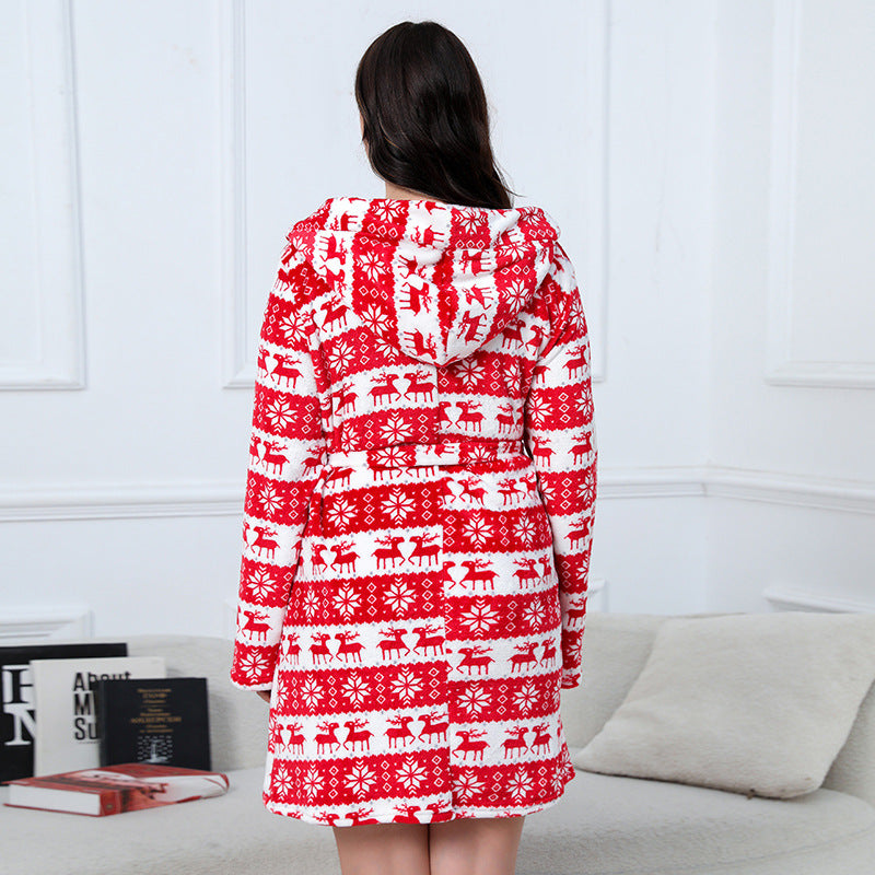 Plus Size Christmas Deer Thermal Robe