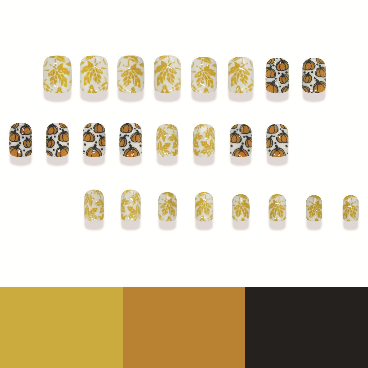 24-Piece Thanksgiving Maple Leaf Pumpkin Polka Dot Nails