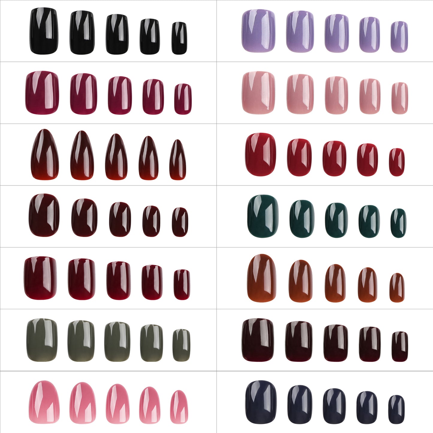 24-Piece Classic Solid Color Wearable Nail Tips