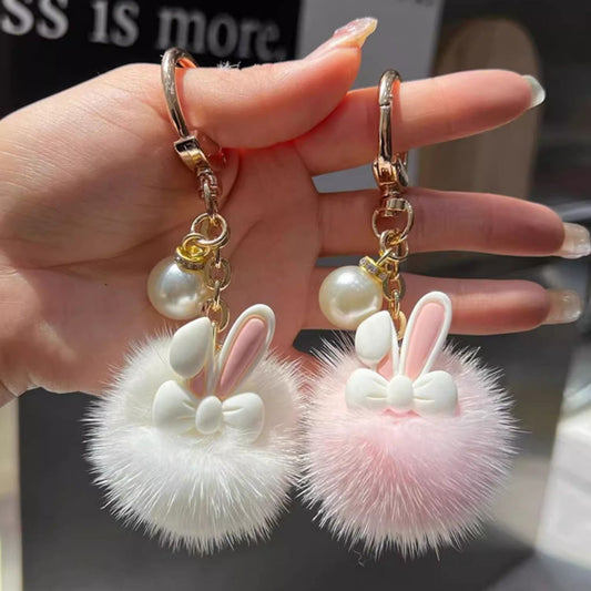 Cute Real Rabbit Mink Bunny Keychain Plush Toy