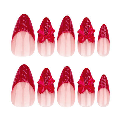 3D Red French Tip Nails with Christmas Bow