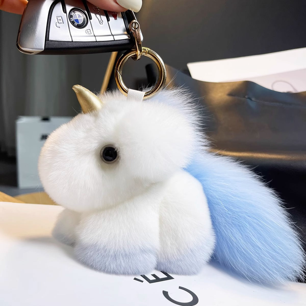 Cute Real Rabbit Fur Unicorn Keychain - Bag Charm