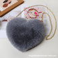 Fashionable Faux Fur Heart-Shaped Bag - Chain Crossbody Purse