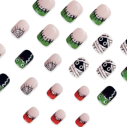 Halloween Cartoon Mummy Kappa Silver Glitter Nail Tips