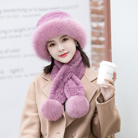 Winter Real Rabbit Fur Hat & Scarf Set - Stylish & Warm