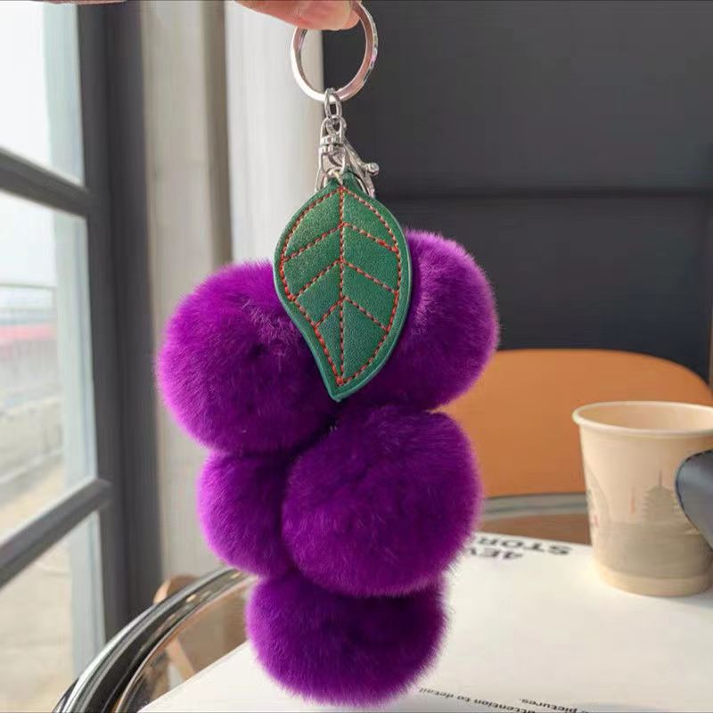 Real Rabbit Fur Grape Charm - Keychain & Bag Decor