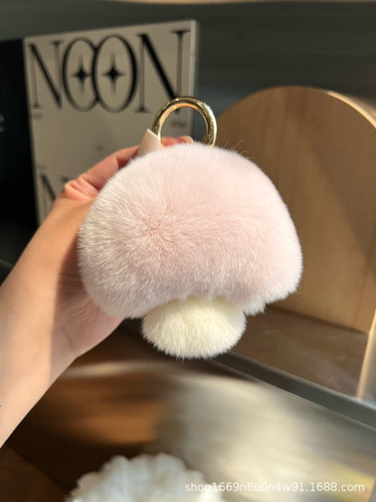 Chic Faux Fur Mushroom Keychain - 10cm Ins Trend