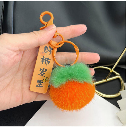 Cute Mink Fur Persimmon Charm Keychain & Phone Decor