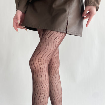 Sexy Thin Wavy Jacquard Lace Hollow Pantyhose