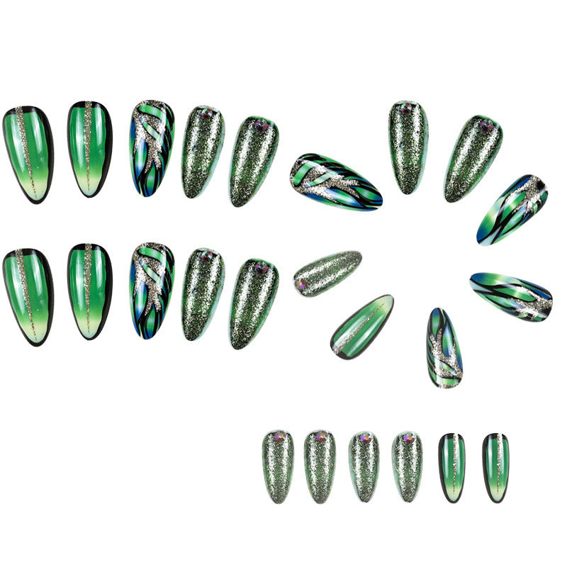 New FashionCracked Green Nail Tips - Pre-Made, Stylish, and Easy-homeunderwear