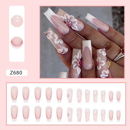 Sweet French Sparkling Diamond Nails Long Ballet 24-Piece Box-Homeunderwear