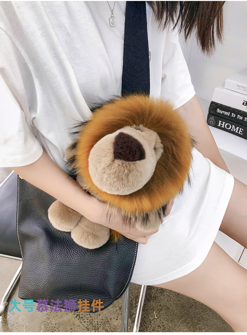 Cute Real Rabbit Fur Lion Keychain - Accessory