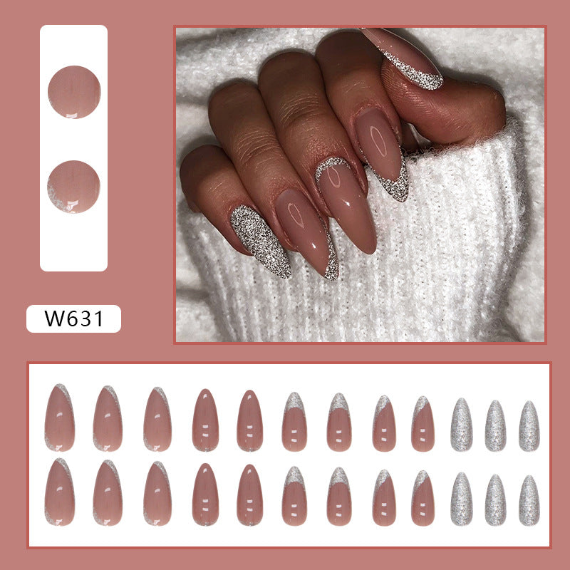 Almond Flashy French Nails Euro Fashion Sweet Cool Ready-to-Wear Nails Wholesale