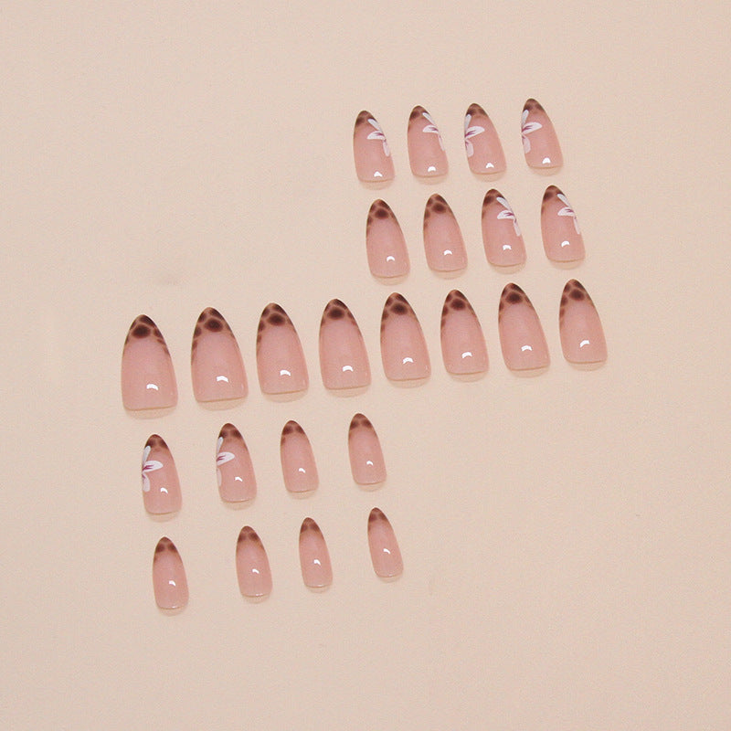 24-Piece Almond French Nail Stickers with Leopard Print