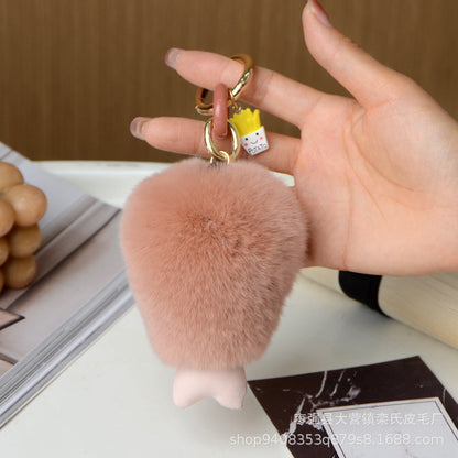 Genuine Rex Rabbit Fur Chicken Leg Keychain Pendant Birthday Gift Accessory