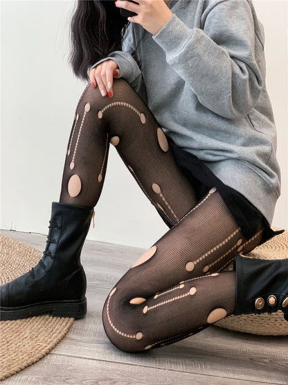 Sexy Hollow Meteor Ripped Mesh Socks Jacquard Pantyhose