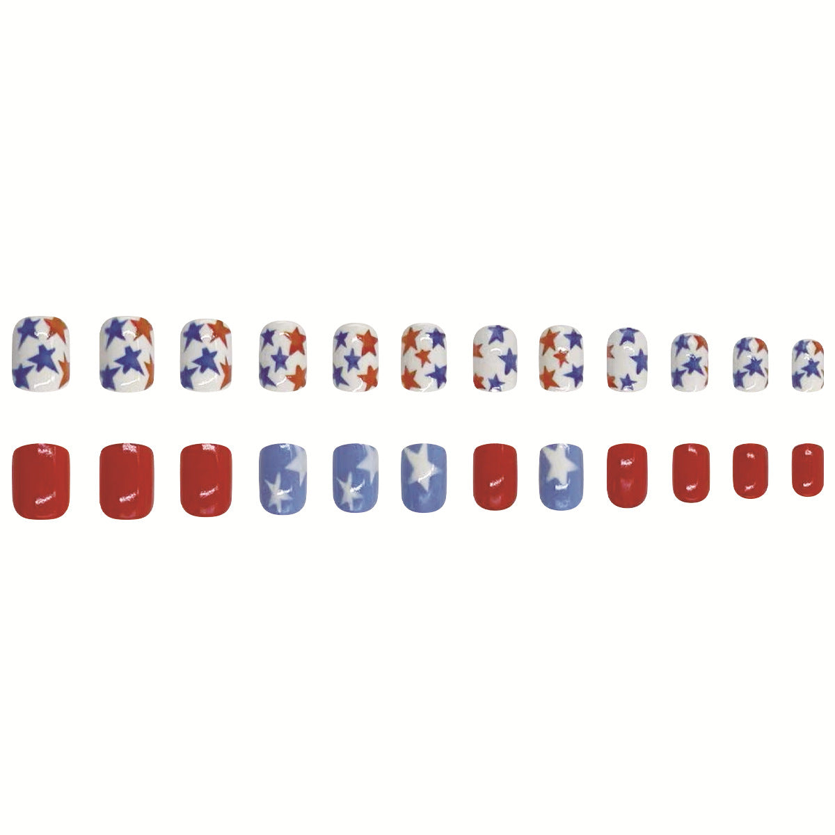 4th of July Red White Blue Star Shiny Removable Nails