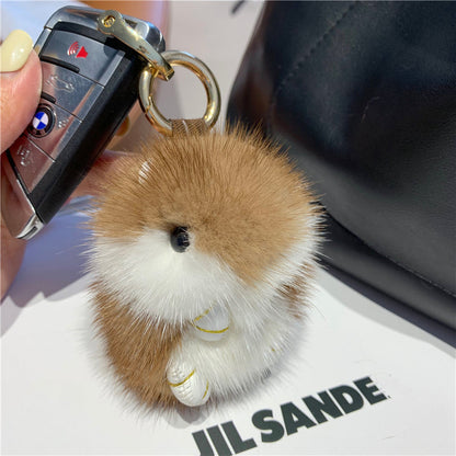 Cute Mini Ferret Fur Keychain Plush Toy Backpack Accessory