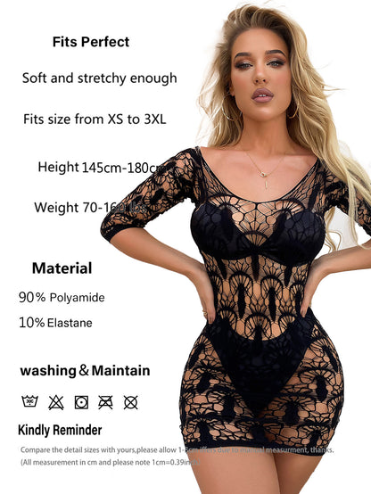 Sexy Black Hollow No-take-off Mesh Dress Set Sex Underwear