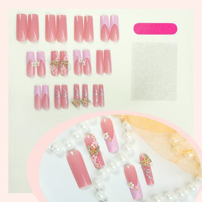 24-Piece Water Pipe Nail Tips with Butterfly Design