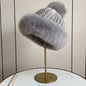 Luxury Mink Fur Hat with Big Fox Pom Pom