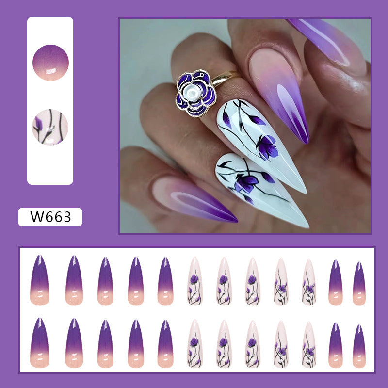 Long Pointed Gradient Purple Orchid Nails for Fashionistas