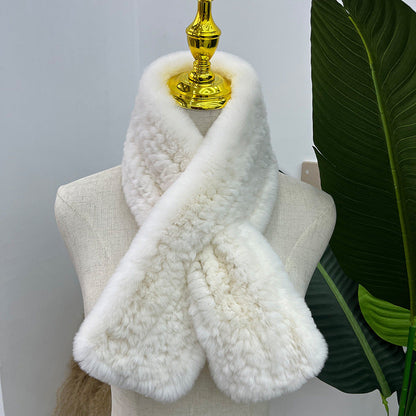 Hand-Knitted Real Rabbit Fur Scarf - Winter Accessory