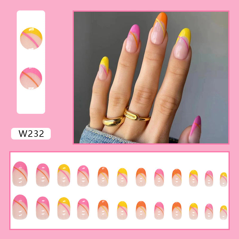 Round Head Multicolor French Nails Warm Tone Sweet Heart Fake Nails Wholesale Export-homeunderwear