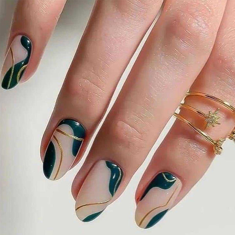 Ins Style Green Almond Nail Tips, Finished Elegant Look