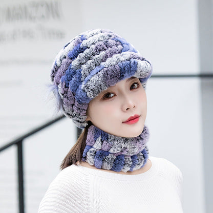 Winter Real Rabbit Fur Cap & Scarf Set - Mom Hat