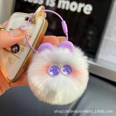 Cute Otter Rabbit Fur Coal Ball Keychain Plush Toy