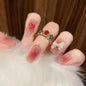 Detachable Pink Ombre Nail Extensions with Bow and Heart