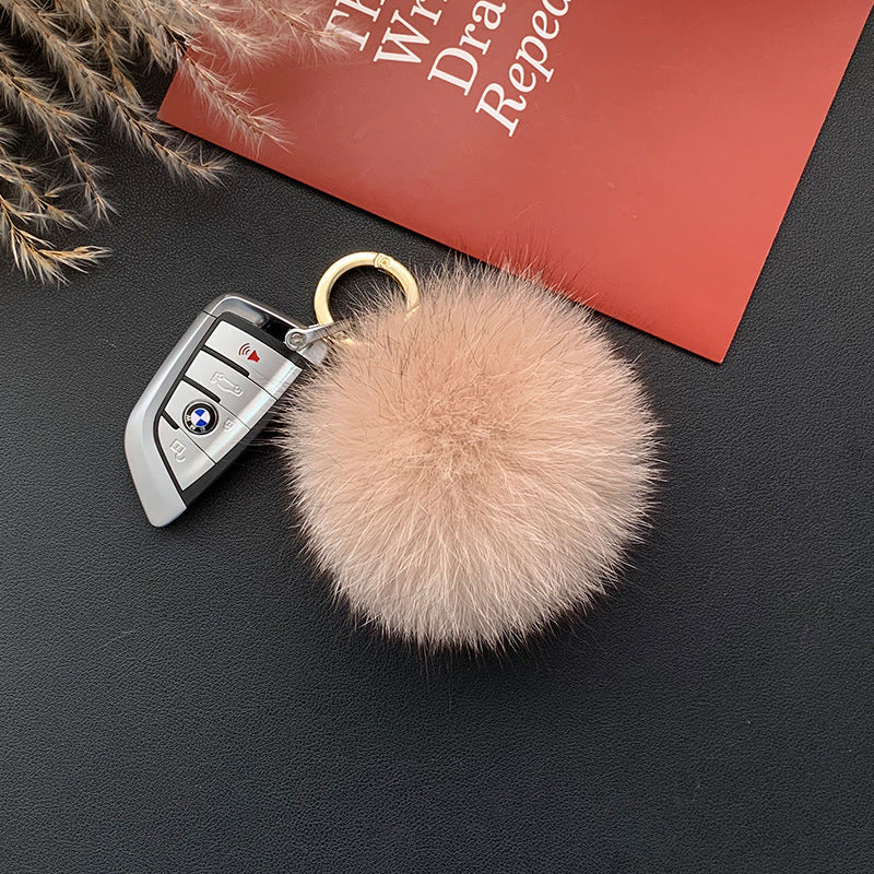 Fox Fur Pom Pom Keychain & Car Charm - Small Size