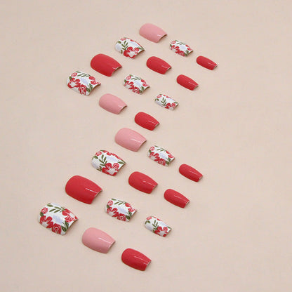 Early Autumn Soft Tangerine Red Flower Retro Nails