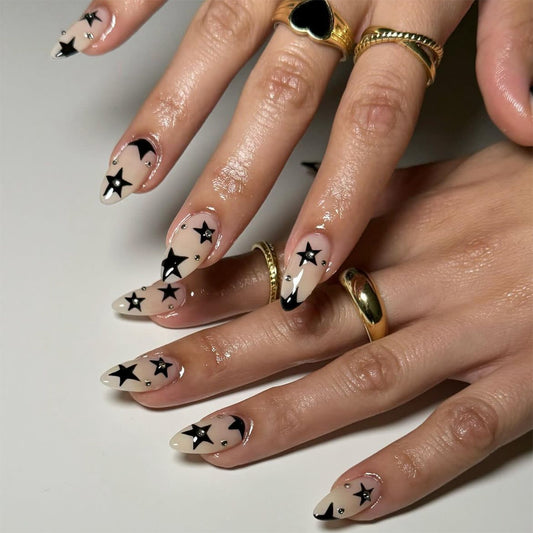 Almond Shape Rhinestone Star Ins-Style Nails