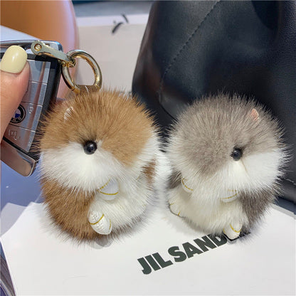 Cute Mini Ferret Fur Keychain Plush Toy Backpack Accessory