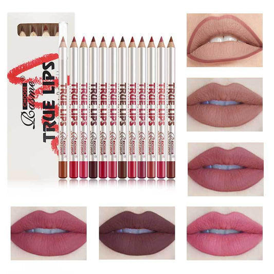 New Fashion12-Color Matte Lip Liner and Lipstick Set - Long-Lasting-homeunderwear