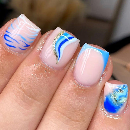 Elegant Blue White Tiger Print Nail Art for Women