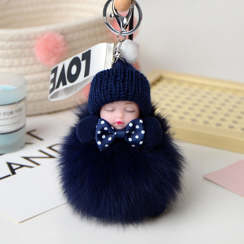 Cute Fox Fur Ball Sleepy Doll Keychain - Bag Charm