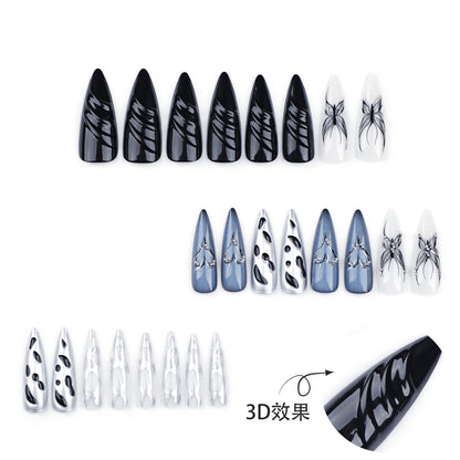 3D Wave Pattern Extra Long Pointed Nail Tips-Homeunderwear